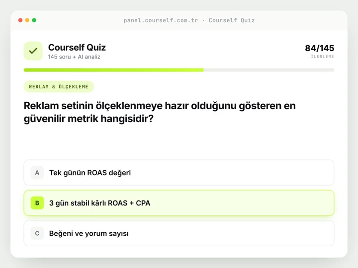 Courself Quiz ekranı