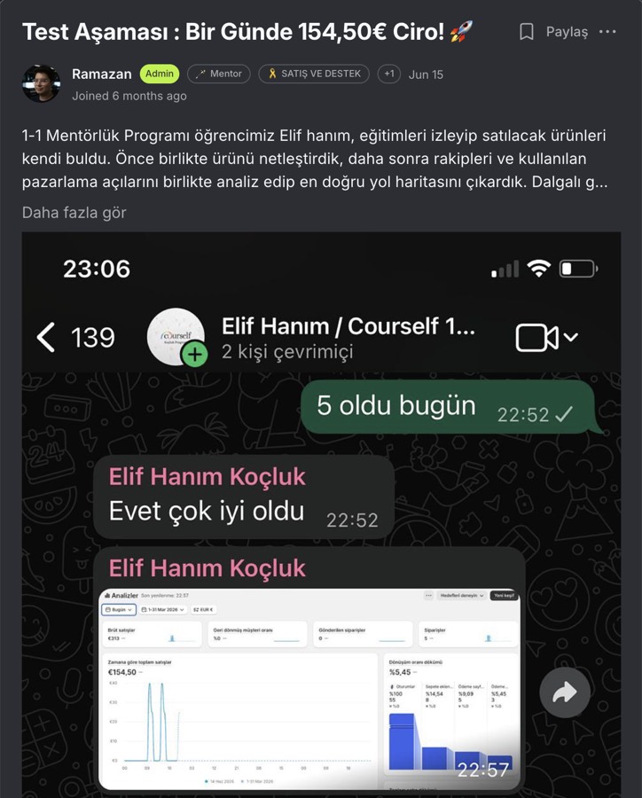 Circle topluluğunda bir üyenin mağaza sonuçlarını paylaştığı gönderi